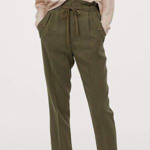 H&M High Waist Paperbag Trousers, Olive Green, EUR 34/US 2
